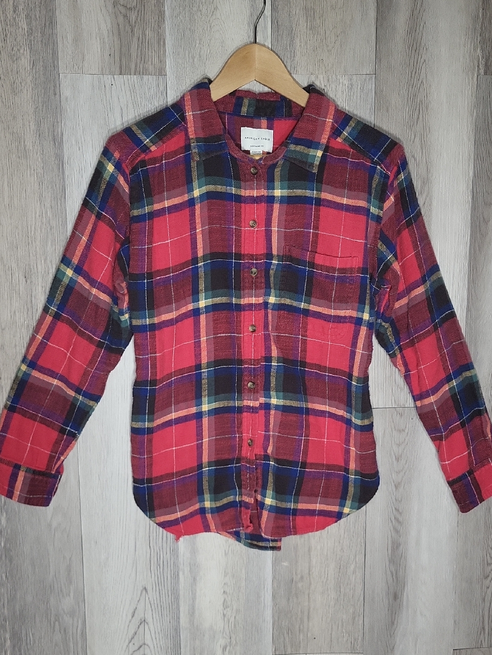 American Eagle‎ Boyfriend Fit Button Up Flannel Shirt Plaid XS Oversized Outdoor